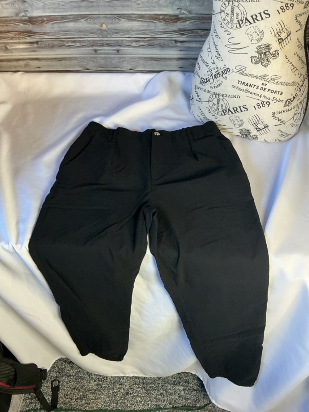 ★ Black Pull-On Career Pants Elastic Waist Stretch Ankle Length Large